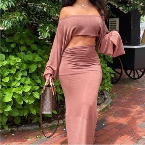 Two piece cropped slouchy top and maxi skirt set